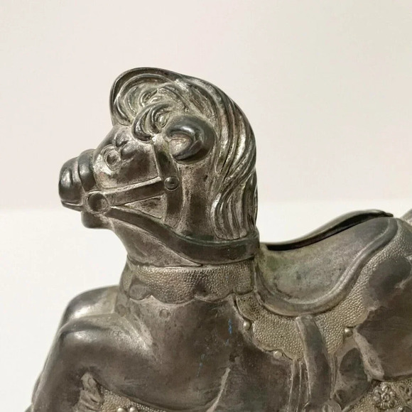 Vintage Rocking Horse Piggy Bank Silver Plated Coin Bank Made In Hong Kong - Picture 2 of 16